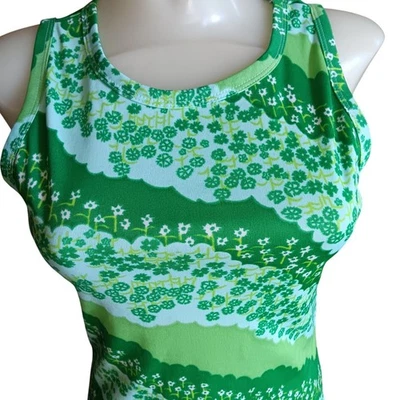 Medium Vintage Tank Top 1960s Sleeveless Single Stitch Polyester Granny Floral - Image 1 of 4