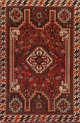 Vintage Geometric Tribal Abadeh Area Rug 5'x8' Wool Hand-knotted Traditional Rug - Image 1 of 4