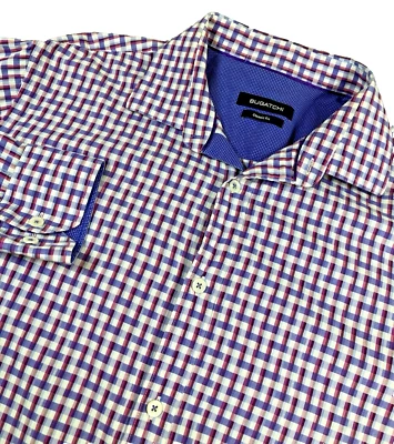 BUGATCHI Mens Classic Fit Medium Blue Red Abstract Long Sleeve Cotton Shirt - Image 1 of 4