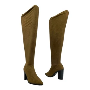 SO ME Womens 10 Faux Suede Over The Knee Boots Pointed Stretch Thigh High BROWN - Picture 1 of 16