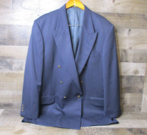 Oscar de la Renta Blazer Mens 44 L Wool Double Breasted Navy Blue Sports Jacket