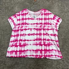 St. John's Bay Active Shirt Women's Plus Size 2X Pink White Tie Dye V-Neck