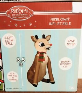 Gemmy Light Up Christmas Yard Decoration Inflatables Rudolph Reindeer New 3.5’