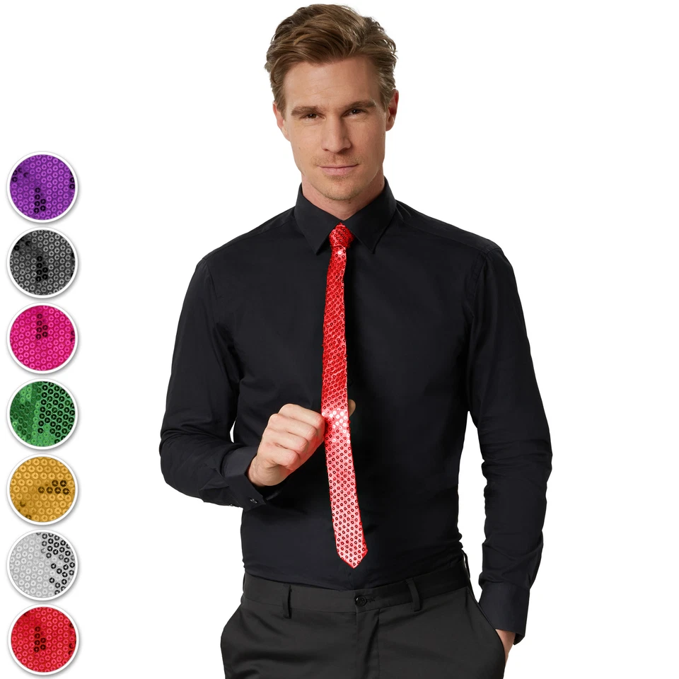 DRESSFORFUN Herren Damen Pailletten Glitzer Krawatte schmal Schlips Charleston Party Anzug