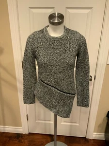 John + Jenn Black & White Rib Knit Sweater W/ Asymmetrical Zip, Size XS - Picture 1 of 7