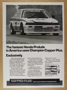 Champion 1985 bujías Honda Prelude IMSA coche de carreras anuncio impreso vintage - Imagen 1 de 1