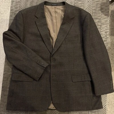 Jaqueta lacrosse masculina 50R preta/marrom azul marinho janela xadrez lã tweed casaco esportivo - Imagem 1 de 4