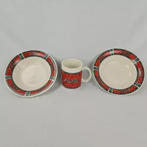 Gibson Housewares Coca-Cola Stained Glass 2 Bowls and 1 Mug 1996 VTG - Picture 1 of 13