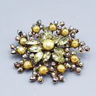 Vintage Rhinestone Brooch Pale Yellow and Purple AB Large 3&quot; Flower