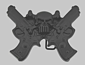 Skull Belt Buckle Guns Black Metal Emblem Pirate Halloween Costume New Men Women - Picture 1 of 8