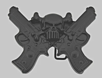 Skull Belt Buckle Guns Black Metal Emblem Pirate Halloween Costume New Men Women - Image 1 of 4