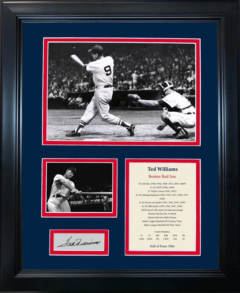 Framed Ted Williams Hall of Fame Facsimile Engraved Auto Red Sox 12"x15" Photo - Image 1 of 1