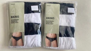 BNIP 2 x 4pk black & white cotton modal ribbed bikini briefs - 14 - Picture 1 of 2