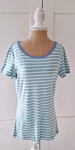 Tom Tailor Ladies White Mint Striped Short Sleeve T-shirt Top Size L BNWT - Picture 1 of 5