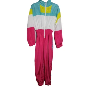 Vintage 80's 90's Y2K Neon Color Block Jumpsuit Coveralls Romper Women’s Costume - Picture 1 of 8