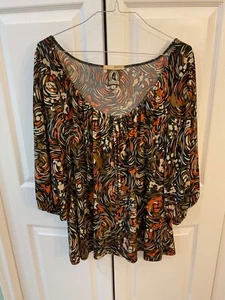 Lee Lee Valise, plus size 3, brown, tan, and rust blouse - Picture 1 of 5