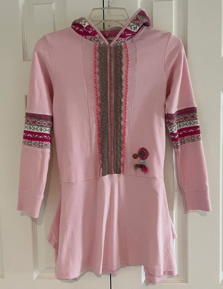 Vestido com capuz NAARTJIE manga longa rosa multi malha crochê ilha justa-tamanho 9 novo sem etiquetas - Imagem 1 de 4