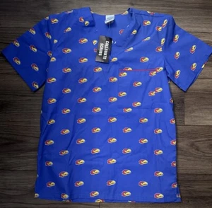 NWT Kansas University KU Jayhawks Basketball Unisex Scrub Top Size Small - Picture 1 of 5