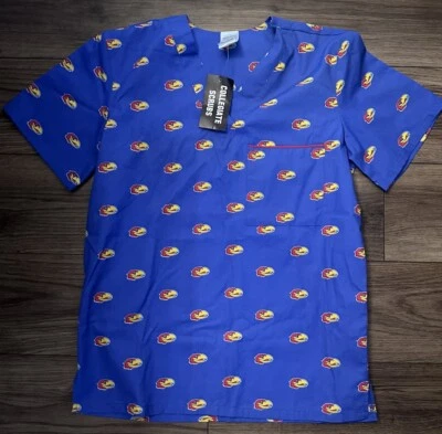 NWT Kansas University KU Jayhawks Basketball Unisex Scrub Top Size  Small - Image 1 of 4
