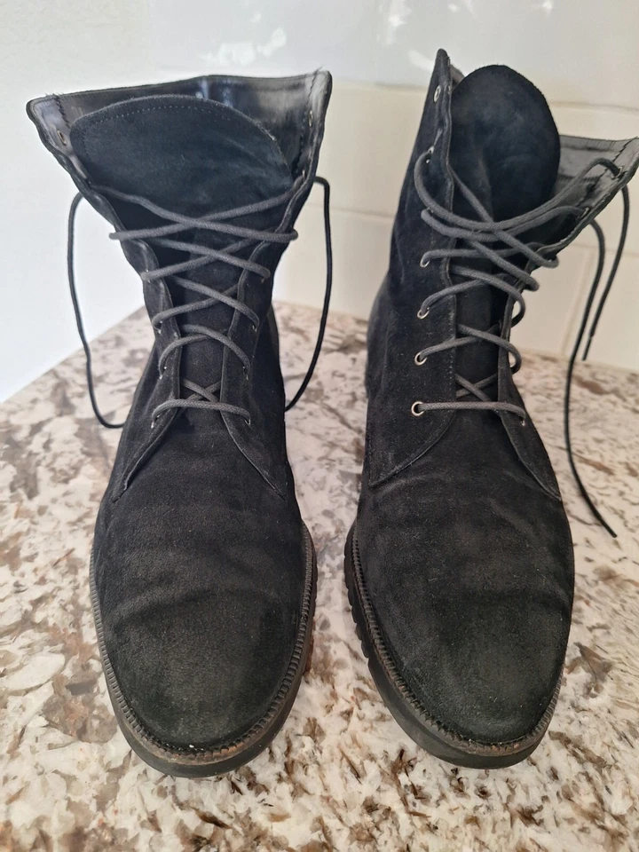 SALVATORE FERRAGAMO WOMENS  BLACK SUEDE COMBAT BOOTS SZ 9.5 B - Image 1 of 4