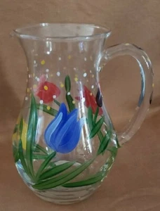 Crystal Clear Hand-Painted 8" Glass Pitcher - Picture 1 of 5