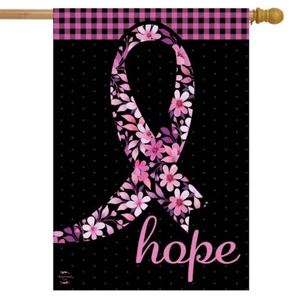 Hope Ribbon Floral House Flag Breast Cancer Awareness 28" x 40" Briarwood Lane - Picture 1 of 4