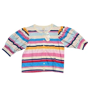 Anthropologie Plenty by Tracy Reese gestreiftes Button-Down-Top mit Puffärmeln XL neu mit Etikett - Bild 1 von 10