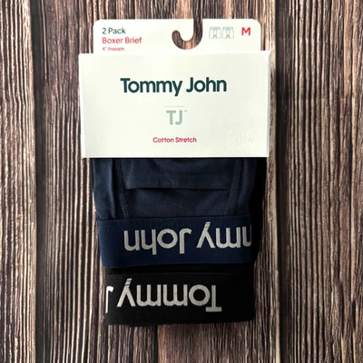 Paquete de 2 calzoncillos boxer Tommy John de algodón elástico para hombre entrepierna mediana azul marino negro Foto 1 de 4