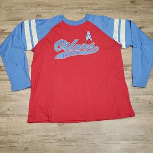 Houston Oilers Shirt Mens XL Red Blue NFL Football Long Sleeve Raglan Starter - Picture 1 of 11