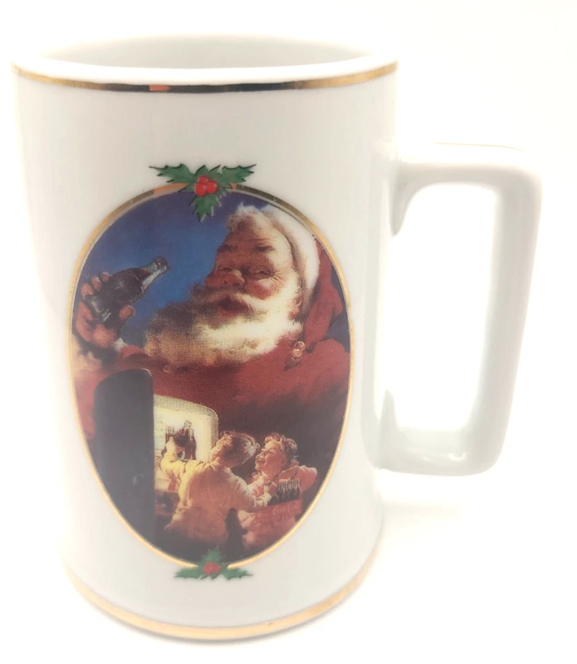 Taza vintage de Coca Cola Santa Navidad 1996 cerámica dorada Foto 1 de 2