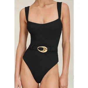 Devon Windsor Luca schwarzer Badeanzug mit Gürtel - Bild 1 von 5