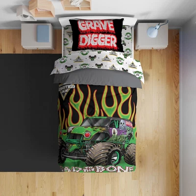 Juego de edredón Sunny Side up Monster Jam para niños pequeños - 4 piezas de ropa de cama preescolar incluida Foto 1 de 4