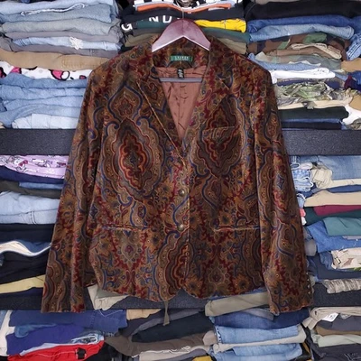 Jaqueta Blazer Vintage Ralph Lauren Paisley Estampada Veludo Damasco 1X XL Aconchegante - Imagem 1 de 4