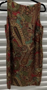 Ralph Lauren SILK paisley Sleeveless shift boatneck dress olive/red/multi 8P - Picture 1 of 5