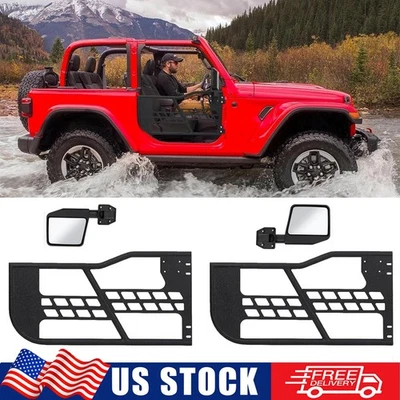 2PCS Tubular Half Doors Guard w/ Side View Mirror For Jeep Wrangler TJ 1997-2006 - Imagem 1 de 4