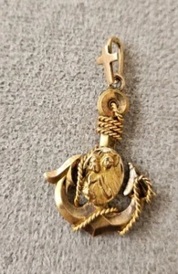ESTATE 1960'S 14K YELLOW GOLD MARINERS ANCHOR MADONNA CHILD PENDANT CHARM RARE - Picture 1 of 5