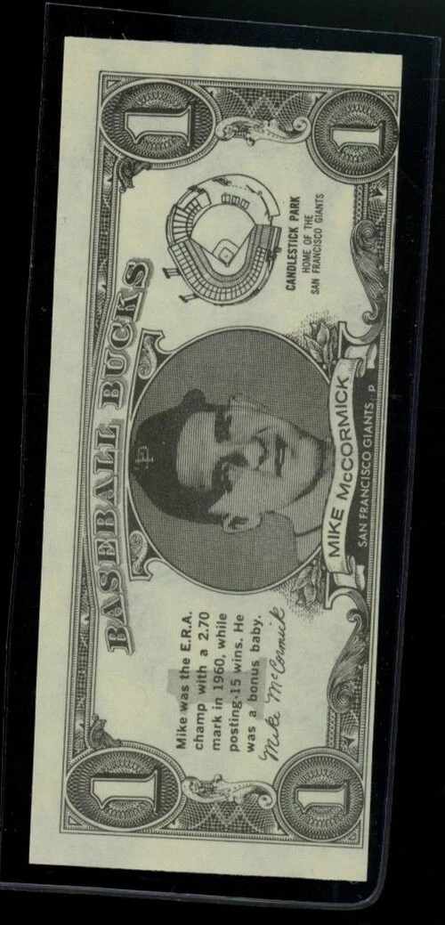 1962 Topps Baseball Bucks Mike McCormick Giants LOOK!
