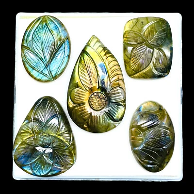 5 Pcs Natural Labradorite 35-50mm Huge Pendant Size Carved Loose Gemstones Lot - image 1 of 4