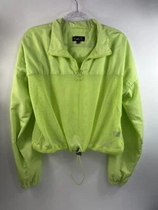 Rue 21 Top Unisex Sz XL Lime Green Long Sleeves Open Mesh Drawstring 1/4 Zip - Picture 1 of 8