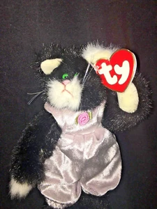 TY Attic Treasures Baby PURRCY Gattino Gatto 9" Peluche Vestiti Viola Snodato 1993 - Foto 1 di 5