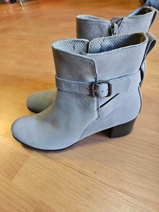 Ecco Dress Classic Shoes Women 39/8-8.5 Gray Leather Side Zip Buckle Ankle Boot - Picture 1 of 7