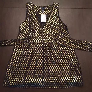 Camicetta smanicata French Connection oro a pois nuova con etichetta orig $118 - Foto 1 di 6