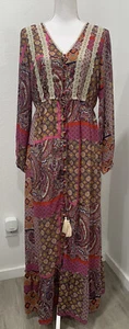 NWT Anany Boho Dress SZ M Maxi Floral Paisley Patchwork Cottage Core Boho Hippie - Picture 1 of 15