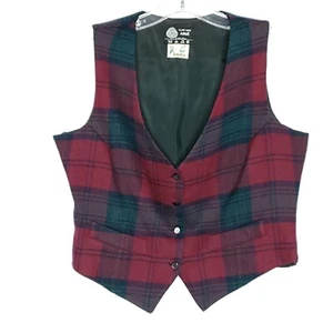 Vintage Harrods Tartan Plaid Vest M Red Green Blue Preppy Wool Loch Linnhie - Picture 1 of 3