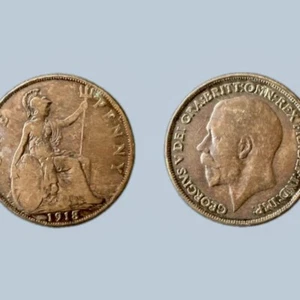 1918 United Kingdom Great Britain Penny KM# 810 - George V Rare Quality - Picture 1 of 2