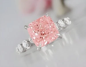 5.00 Ct Certified Cushion Shape Pink Natural Diamond 925 Silver Engagement Ring - Picture 1 of 15