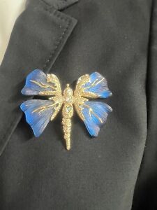 Butterfly Crystal Lucite Blue Brooch Pin