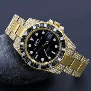 Full Steel 18K Yellow Gold Simulated Diamond 40mm Presidential Mens Watch W/Date - Picture 1 of 6