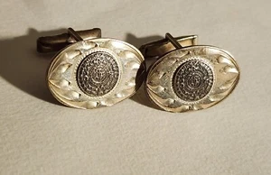 SALE SEE DESCRIPTION vintage aztec Mayan calendar signed sterling cufflinks - Bild 1 von 4
