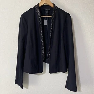 Lane Bryant 20 Black Sequins Jacket Cropped Knit Open Front Long Slv Stretch NEW - Picture 1 of 10